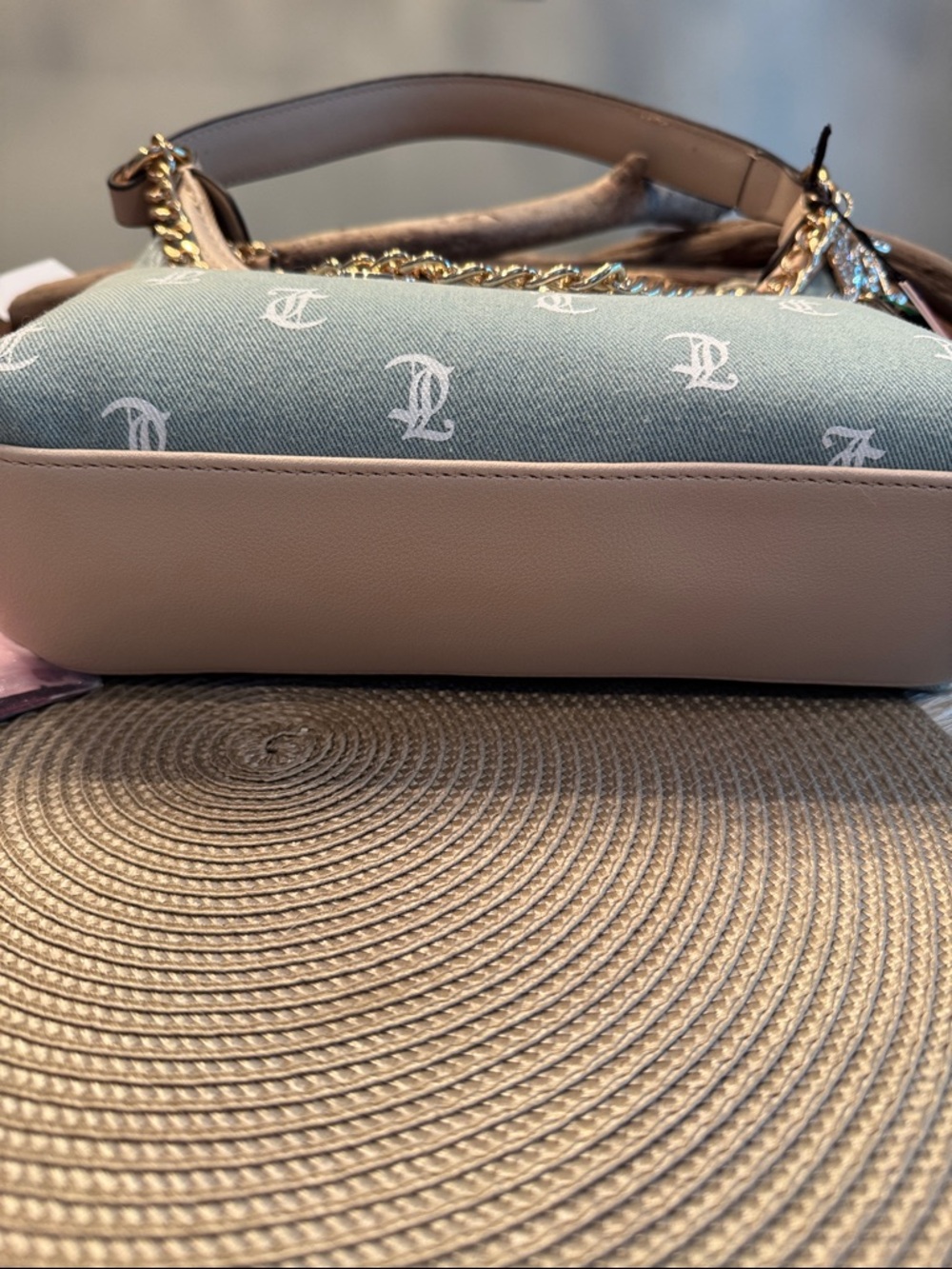 Juicy Couture Light Blue Denim Logo Shoulder Bag with Pink Strawberry Charm - Picture 5 of 5